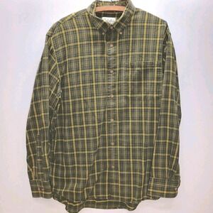 Cabela's Legendary‎ Men's LARGE Olive & Hunter Green Plaid Long-Sleeve Flannel